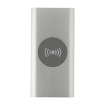 Draadloze powerbank van gerecycled aluminium 8.000 mAh kleur zilver tweede weergave voorkant