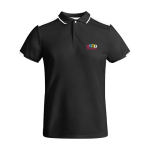 Kort sportpolo voor kinderen van polyester 140 g/m² Roly kleur wit/zwart weergave zeefdruk
