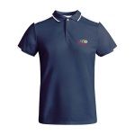 Kort sportpolo voor kinderen van polyester 140 g/m² Roly kleur marineblauw weergave zeefdruk