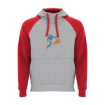 Kinderhoodie in twee kleuren van zachte fleece 280 g/m² kleur rood weergave zeefdruk