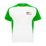 Sportief tweekleurig T-shirt voor kinderen korte mouwen kleur groen weergave zijkant