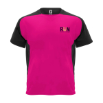 Sportief tweekleurig T-shirt voor kinderen korte mouwen kleur fuchsia weergave zijkant