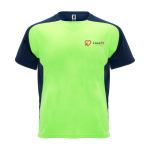 Sportief tweekleurig T-shirt voor kinderen korte mouwen kleur neon groen weergave zijkant