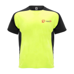 Sportief tweekleurig T-shirt voor kinderen korte mouwen kleur neon geel weergave zijkant