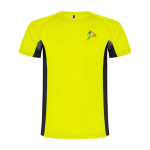 Tweekleurig sportshirt voor kinderen van polyester 140 g/m² Roly kleur geel weergave zeefdruk