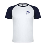 Tweekleurig sportshirt voor kinderen korte mouwen kleur marineblauw weergave zijkant