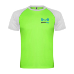 Tweekleurig sportshirt voor kinderen korte mouwen kleur neon groen weergave zijkant