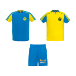 Unisex sportset van polyester met 2 T-shirts 140 g/m² Roly kleur geel weergave zeefdruk