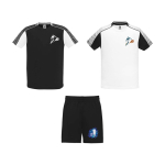 Unisex sportset van polyester met 2 T-shirts 140 g/m² Roly kleur wit/zwart weergave zeefdruk