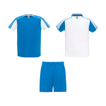 Unisex sportset van polyester met 2 T-shirts 140 g/m² Roly kleur wit/blauw