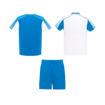 Unisex sportset van polyester met 2 T-shirts 140 g/m² Roly kleur wit/blauw tweede weergave achterkant