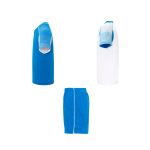 Unisex sportset van polyester met 2 T-shirts 140 g/m² Roly kleur wit/blauw weergave zijkant