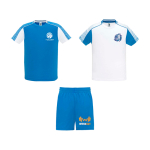 Unisex sportset van polyester met 2 T-shirts 140 g/m² Roly kleur wit/blauw weergave zeefdruk