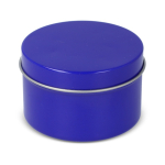 Plantaardige wax kaars in monochrome ronde pot van gerecycled staal kleur blauw