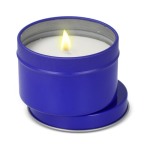Plantaardige wax kaars in monochrome ronde pot van gerecycled staal kleur blauw tweede weergave