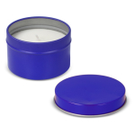 Plantaardige wax kaars in monochrome ronde pot van gerecycled staal kleur blauw vijfde weergave