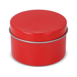 Plantaardige wax kaars in monochrome ronde pot van gerecycled staal kleur rood