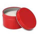 Plantaardige wax kaars in monochrome ronde pot van gerecycled staal kleur rood derde weergave