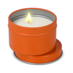 Plantaardige wax kaars in monochrome ronde pot van gerecycled staal kleur oranje tweede weergave