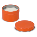Plantaardige wax kaars in monochrome ronde pot van gerecycled staal kleur oranje vijfde weergave