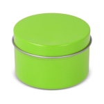 Plantaardige wax kaars in monochrome ronde pot van gerecycled staal kleur limoen groen