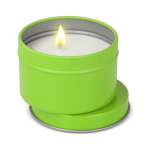 Plantaardige wax kaars in monochrome ronde pot van gerecycled staal kleur limoen groen tweede weergave