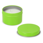 Plantaardige wax kaars in monochrome ronde pot van gerecycled staal kleur limoen groen vijfde weergave