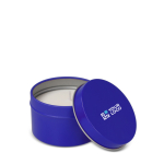 Plantaardige wax kaars in monochrome ronde pot van gerecycled staal met afdrukgebied