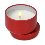 Plantaardige wax kaars in ronde pot van gerecycled staal kleur rood tweede weergave