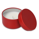 Plantaardige wax kaars in ronde pot van gerecycled staal kleur rood derde weergave