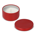 Plantaardige wax kaars in ronde pot van gerecycled staal kleur rood vijfde weergave