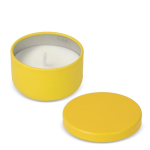 Plantaardige wax kaars in ronde pot van gerecycled staal kleur geel vijfde weergave
