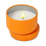 Plantaardige wax kaars in ronde pot van gerecycled staal kleur oranje tweede weergave