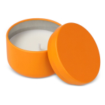Plantaardige wax kaars in ronde pot van gerecycled staal kleur oranje derde weergave