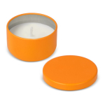 Plantaardige wax kaars in ronde pot van gerecycled staal kleur oranje vijfde weergave