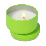 Plantaardige wax kaars in ronde pot van gerecycled staal kleur limoen groen tweede weergave