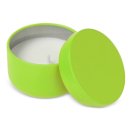 Plantaardige wax kaars in ronde pot van gerecycled staal kleur limoen groen derde weergave