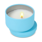 Plantaardige wax kaars in ronde pot van gerecycled staal kleur lichtblauw tweede weergave