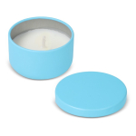 Plantaardige wax kaars in ronde pot van gerecycled staal kleur lichtblauw vijfde weergave