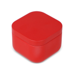 Plantaardige wax kaars met vanillegeur in vierkante metalen pot kleur rood