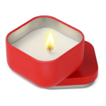 Plantaardige wax kaars met vanillegeur in vierkante metalen pot kleur rood tweede weergave