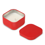 Plantaardige wax kaars met vanillegeur in vierkante metalen pot kleur rood vijfde weergave