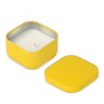 Plantaardige wax kaars met vanillegeur in vierkante metalen pot kleur geel vijfde weergave