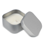 Plantaardige wax kaars met vanillegeur in vierkante metalen pot kleur zilver derde weergave