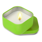 Plantaardige wax kaars met vanillegeur in vierkante metalen pot kleur limoen groen tweede weergave