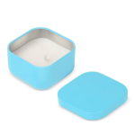 Plantaardige wax kaars met vanillegeur in vierkante metalen pot kleur lichtblauw vijfde weergave