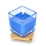 Plantaardige wax kaars in glazen pot met bamboedeksel kleur blauw tweede weergave