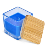 Plantaardige wax kaars in glazen pot met bamboedeksel kleur blauw derde weergave