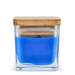 Plantaardige wax kaars in glazen pot met bamboedeksel kleur blauw vijfde weergave