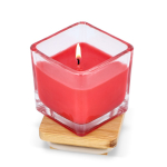 Plantaardige wax kaars in glazen pot met bamboedeksel kleur rood tweede weergave